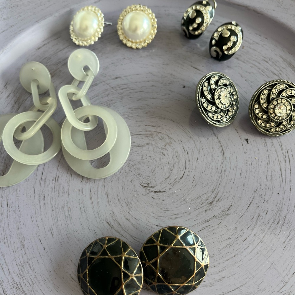 Elegant Black and White Earring Set